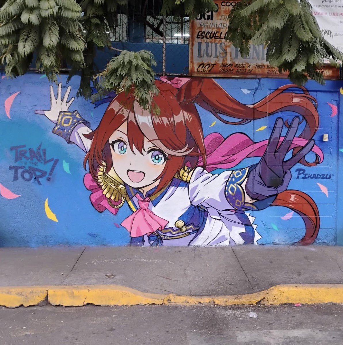 GyaruGlow's tweet image. An Umamusume fan made a Tokai Teio Mural in Mexico 😆