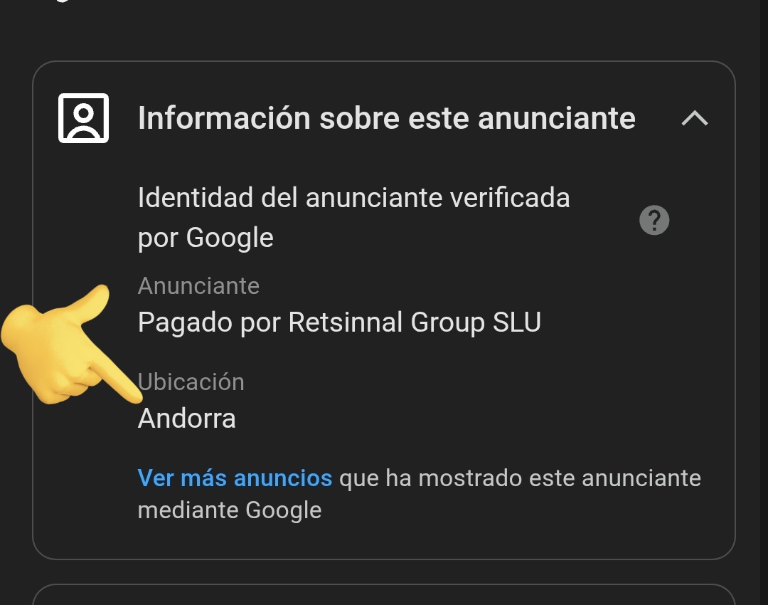 Hasta los huevos ya del pesado este en los patrocinados de YouTube.
Por supuesto, empresa en Andorra: