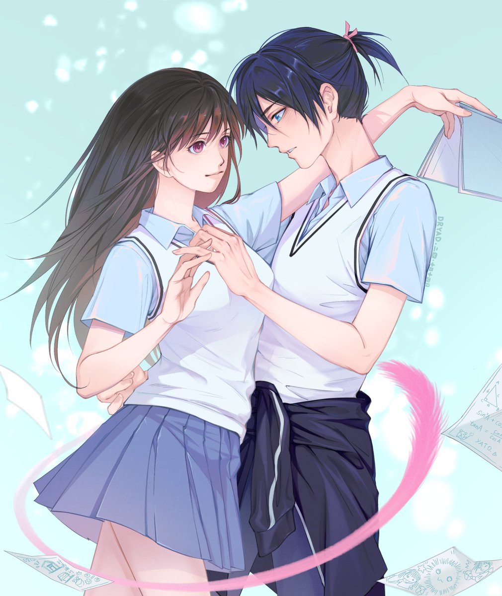 Dryad____'s tweet photo. I forgot to post it on this account! Let’s ship this cute couple a little!💖💖💖好朋友来吃一口旧日夜饭吧，好久没画了，过两天有空继续做点饭💦💦 夜トとひよりが、ずっと幸せに一緒にいてください。

#noragami  #fanart #artwork #ノラガミ https://t.co/IOcnkvFlub