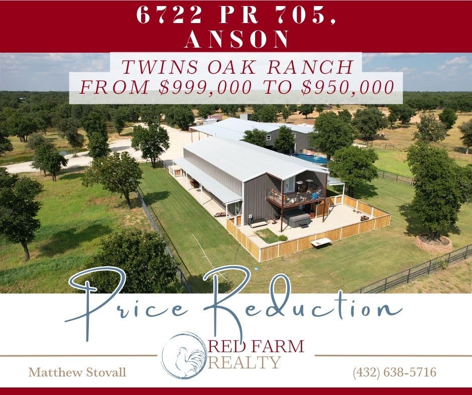 redfarmrealty's tweet image. 🔥 PRICE IMPROVEMENT! Twin Oaks Ranch now $950K (was $999K) 🌳🤠
32± acres | 4,480 sq ft barndo
🐴 Fenced &amp;amp; cross-fenced | 💧 Tanks
🏊 Pool | 🛠️ Insulated shop
🛋️ Turn-key potential

📞 Matthew Stovall | 432-638-5716
#RedFarmRealty #TwinOaksRanch #PriceImproved