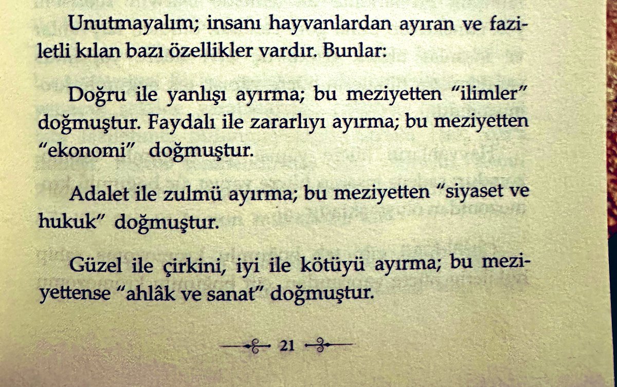 Fayda ile zararı ayırma : Ekonomiyi
Adalet ile zulmü ayırma : Siyaset ve Hukuku
Güzel ile çirkini ayırma : Ahlak ve Sanatı
Doğurmuştur..
#Davam #necmettinerbakan