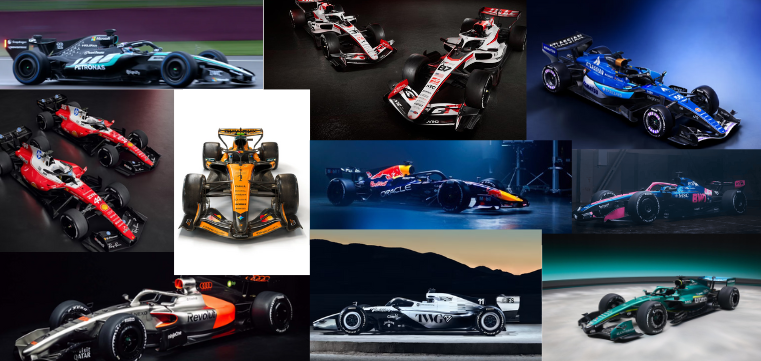 RaceTechmag's tweet photo. F1 liveries and tech spec round-up 2026 | Race Tech Magazine #F1Testing #F12026 #CadillacF1Team #McLarenF1 #audif1 #AstonMartinF1 #MercedesAMGF1 https://t.co/ROl0aMd3cc https://t.co/KsGDjpDaPO