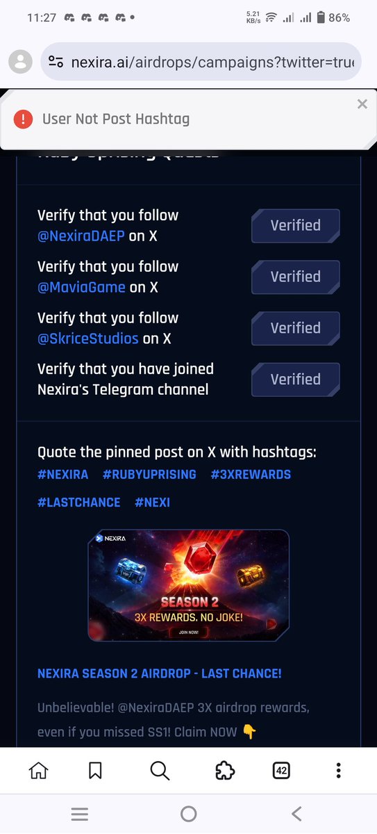 Bles1414's tweet photo. @NexiraDAEP Not done yet  with this task because of that "USER NOT POST HASHTAG" . My concern is what hashtag do I need to post ,because i already post those neede hashtag but still not count. https://t.co/nES4CZIPws