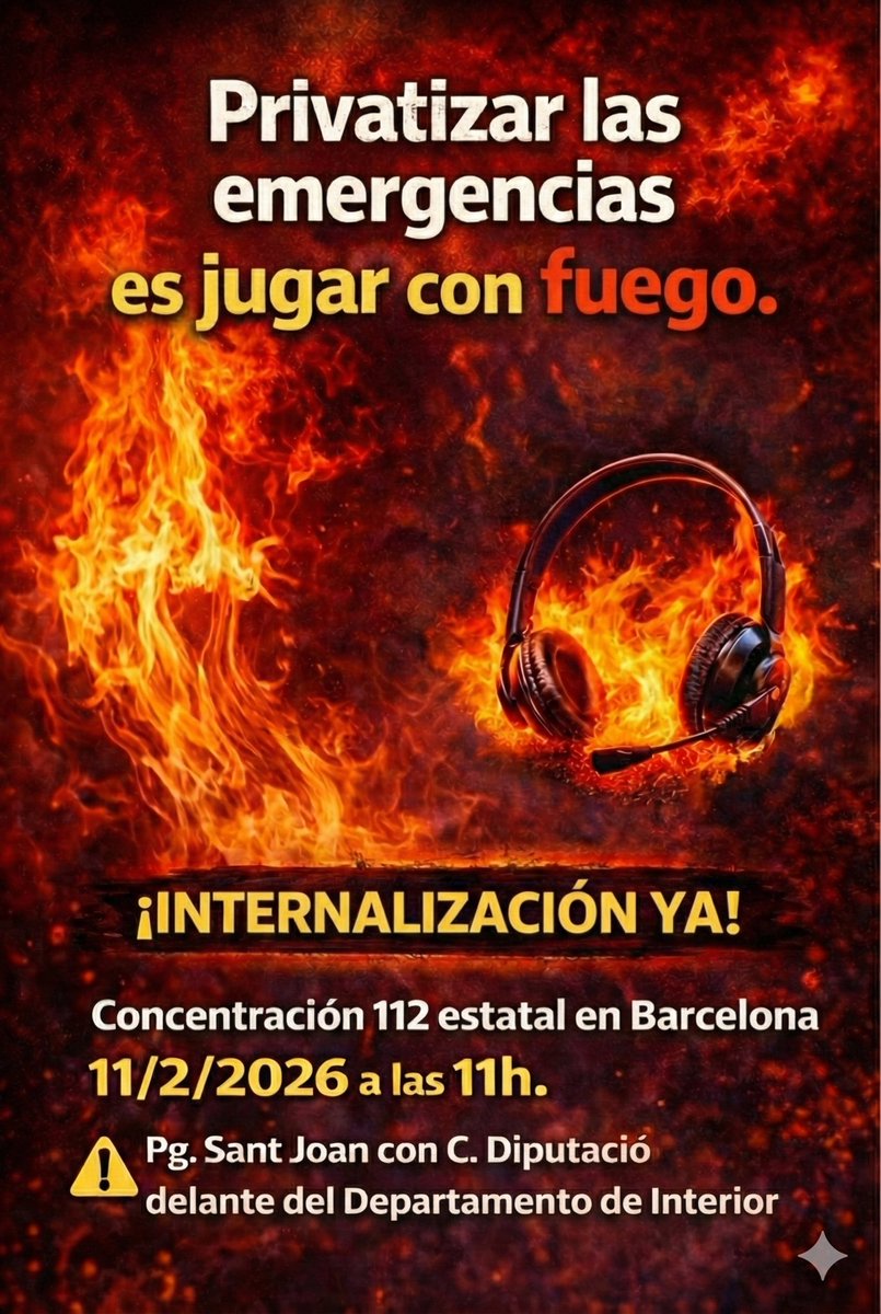 #112EnLluita✊

Torne’m-hi!🔄

#112Emergency #112Emergencies #Emergencies #Vaga112 #Vaga112Catalunya #112Catalunya #ServeiPublic112 #NoALaExternalitzacio  #EnCatala  #EnCatalà #Catalunya #Cataluña   #Catalonia #LHospitaletDeLlobregat #Barcelona #Reus #Lleida #Tarragona
