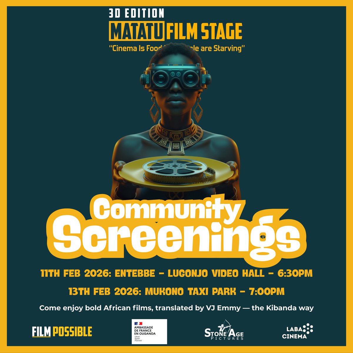 🎬🍿 The <a href="/matatufilmstage/">Matatu Film Stage</a> continues to feed the masses with cinema.
Under this edition’s theme, Cinema is food, but people are starving, we return to the streets and spaces where films truly belong.

These screenings are made possible with the support of <a href="/FrenchEmbassyUg/">France in Uganda 🇫🇷🇺🇬</a>