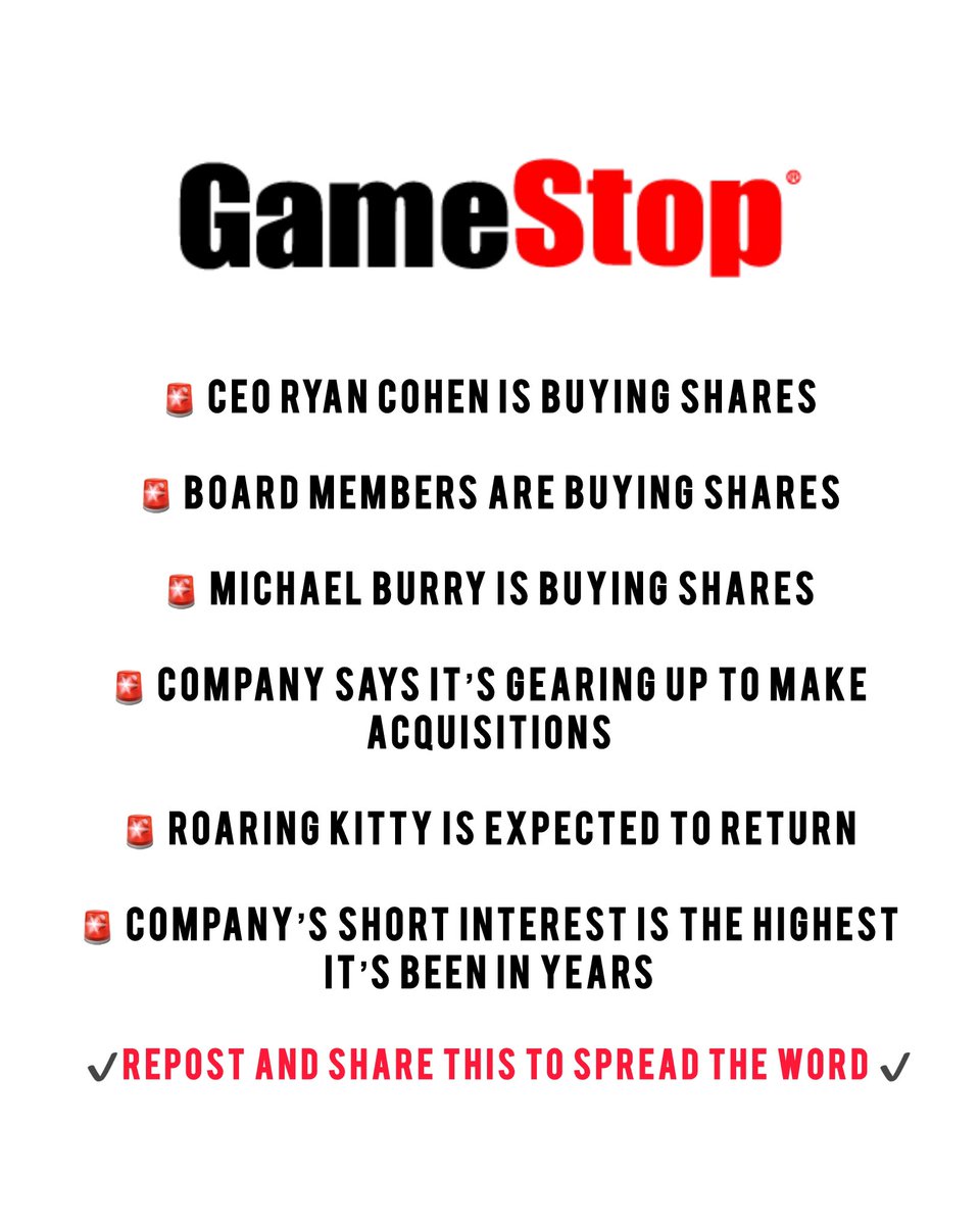 2021 ALL OVER AGAIN🚨✅ 

CEO IS BUYING SHARES
BOARD IS BUYING SHARES
MICHAEL BURRY IS BUYING SHARES 

$GME <a href="/TheRoaringKitty/">Roaring Kitty</a>