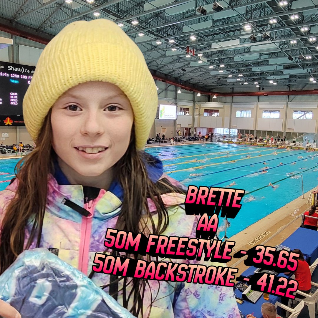 🏊‍♀️🎉 Big news from Goldfins Swim Club! Brette crushed the 50M Freestyle &amp; Backstroke, hitting Swim Sask AA Time Standards at the 2026 Pentathlon! She’s off to the Man/SK Senior Provincials in Winnipeg this March! Amazing job, Brette! 💪 #GoldfinsRacing