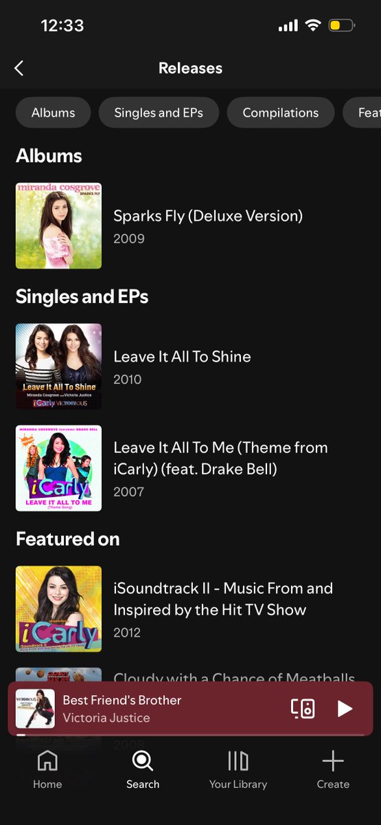 VENCEMOS!!! o perfil da miranda cosgrove no spotify finalmente está livre daqueles singles e álbuns fakes que tinham enfiado o nome dela e com leave it all to shine disponível! 

agora só falta disponibilizarem o high maintenance 🙏