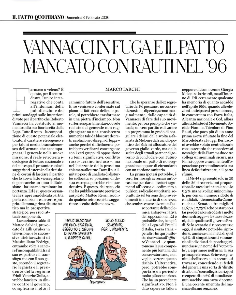EuroHistoria's tweet photo. L'amico di Historia Prof. Marco Tarchi (@UNI_FIRENZE), presente a molte edizioni del nostro Corso di geopolitica, su @fattoquotidiano del 08-02-2026: “VANNACCI IN FUGA E IL PATTO MANCATO NEL '96”
#vannacci https://t.co/6FYBpNclFT
