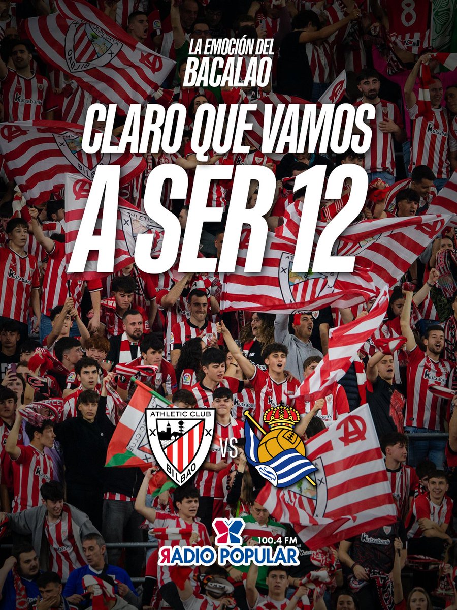 🦁 Claro que vamos a ser 12 en el derbi copero

⏰21:00

<a href="/AthleticClub/">Athletic Club</a> 🆚 <a href="/RealSociedad/">Real Sociedad Fútbol</a> 

🗣️ Te lo contamos en La Emoción del Bacalao

🎙️<a href="/RJ_Bacalao/">Raúl Jiménez</a>
🎚️ Mendi
⚽️ <a href="/asierelorriaga/">Asier Elorriaga</a>
💫 <a href="/dguerreirom/">Dani Guerreiro</a>
📲 <a href="/oihaneirazu/">Oihane Irazu</a>
🐦 <a href="/SaratxagaEkaitz/">Ekaitz Saratxaga</a>

🦁 #AthleticRealSociedad #AthleticClub #CopaDelRey