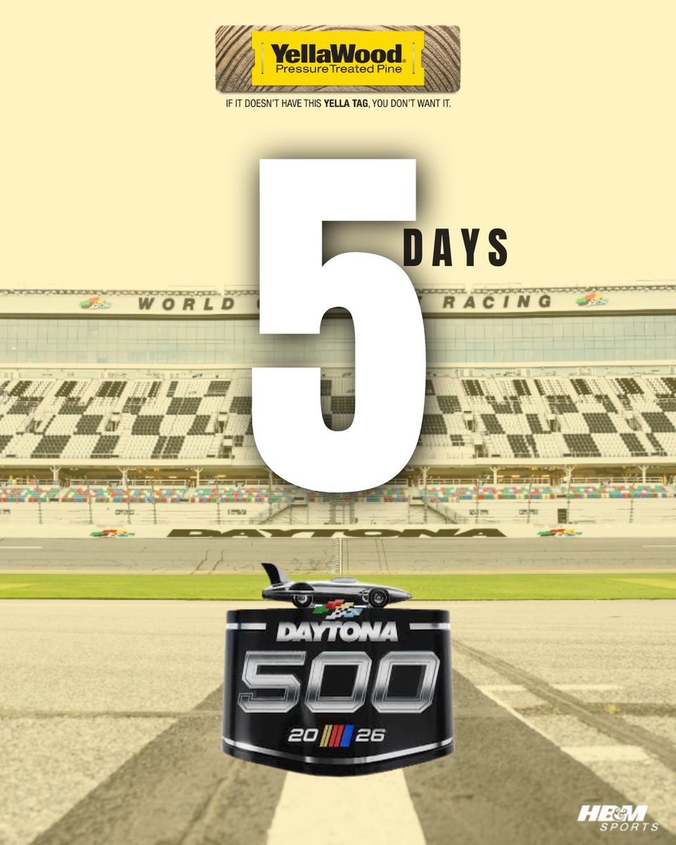 5 Days till the Daytona 500! 🏁 <a href="/yellawood/">YellaWood</a> are you ready? 🙌🦫