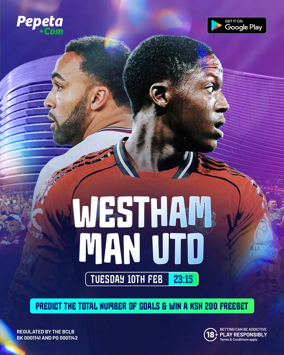 pepeta_bet's tweet image. Manchester United watakuwa wanatafuta their 5th straight win as they face West Ham this Tuesday.
Hii game ni noma juu West Ham are also trying to move out of the relegation zone.

Swali ni moja, Man United watawezana?
If yes, wekeza sahii
Predict the TOTAL NUMBER of GOALS for a…