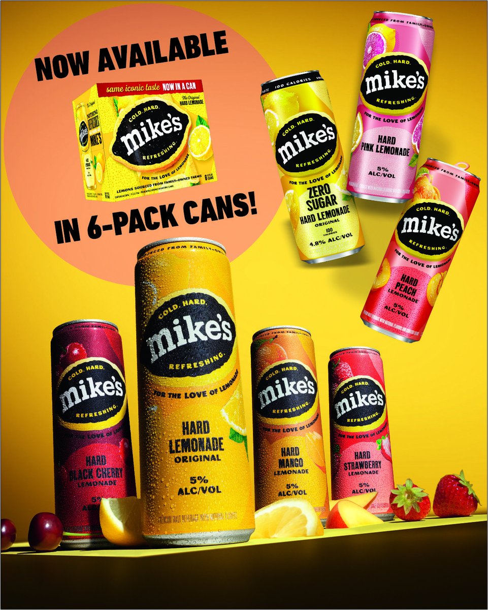 KlossDistribut1's tweet photo. Featured Brand of the Week - 🍋 Mike's Hard 6pk Cans 🍋

Same iconic taste. Now in a can.

Nobody makes lemonade like Mike. Your favorite premium malt beverage is now available in convenient 6-pack cans, perfect for wherever the good times take you. From the crisp, refreshing Original and Pink Lemonade to Mike's Zero Sugar option plus bold flavors like Black Cherry, Mango, Strawberry and Peach, there's a can for every vibe. Juicy. Refreshing. Ready to drink. Contact your Kloss sales rep today to see how you can stock up on 6-packs in time for the warmer weather, right around the corner!