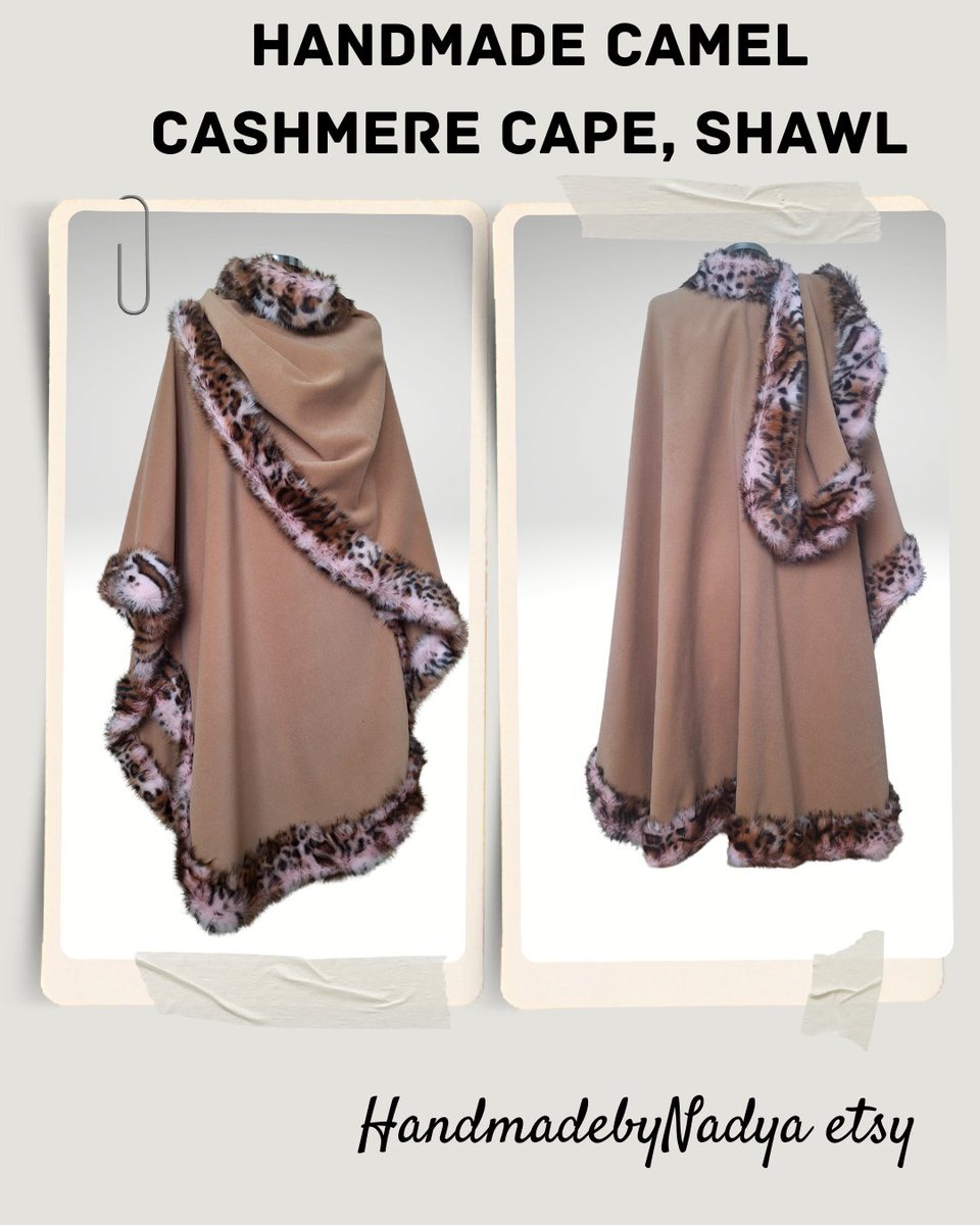 nadyamendik's tweet photo. Cashmere Long Cape, adorned with a vegan leopard fur trim for that perfect winter glamour. https://t.co/77alaCUt0W…
#CamelCape #CashmereShawl #LeopardFurTrim #LuxuryFashion #WinterElegance #SlowFashion #PlusSizeCape #oneofakind #etsyhandmade @Etsy https://t.co/eFrSTsdJVq