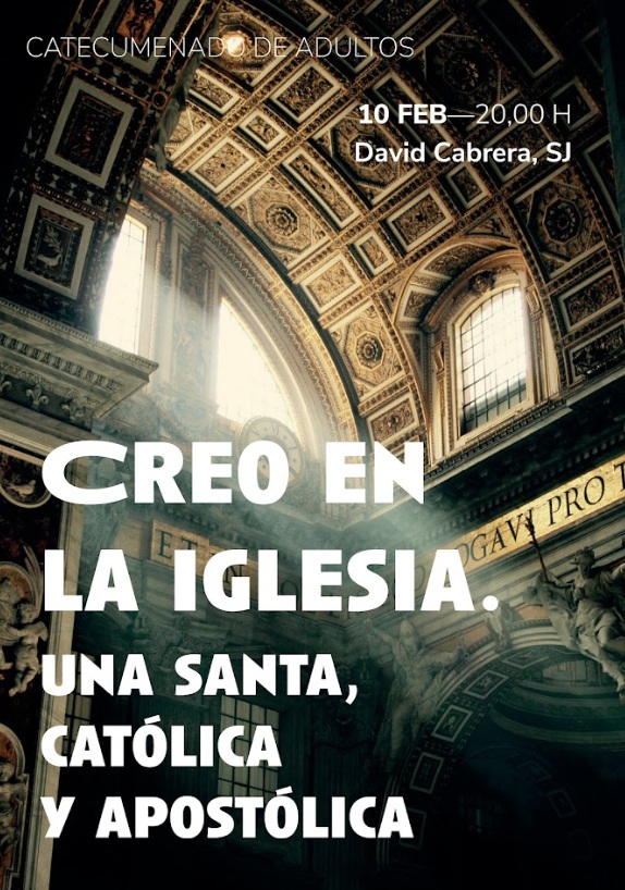 🗓️Hoy tenemos Catecumenado de Adultos a las 20:00h 
📍En Maldonado 1, Sala Borja
🗣️La charla la dará David Cabrera Sj, <a href="/cabrerasj/">David Cabrera</a> 
📚Tema: "Creo en la Iglesia. Una santa, católica y apostólica"

Os invitamos a asistir, entrada gratuita