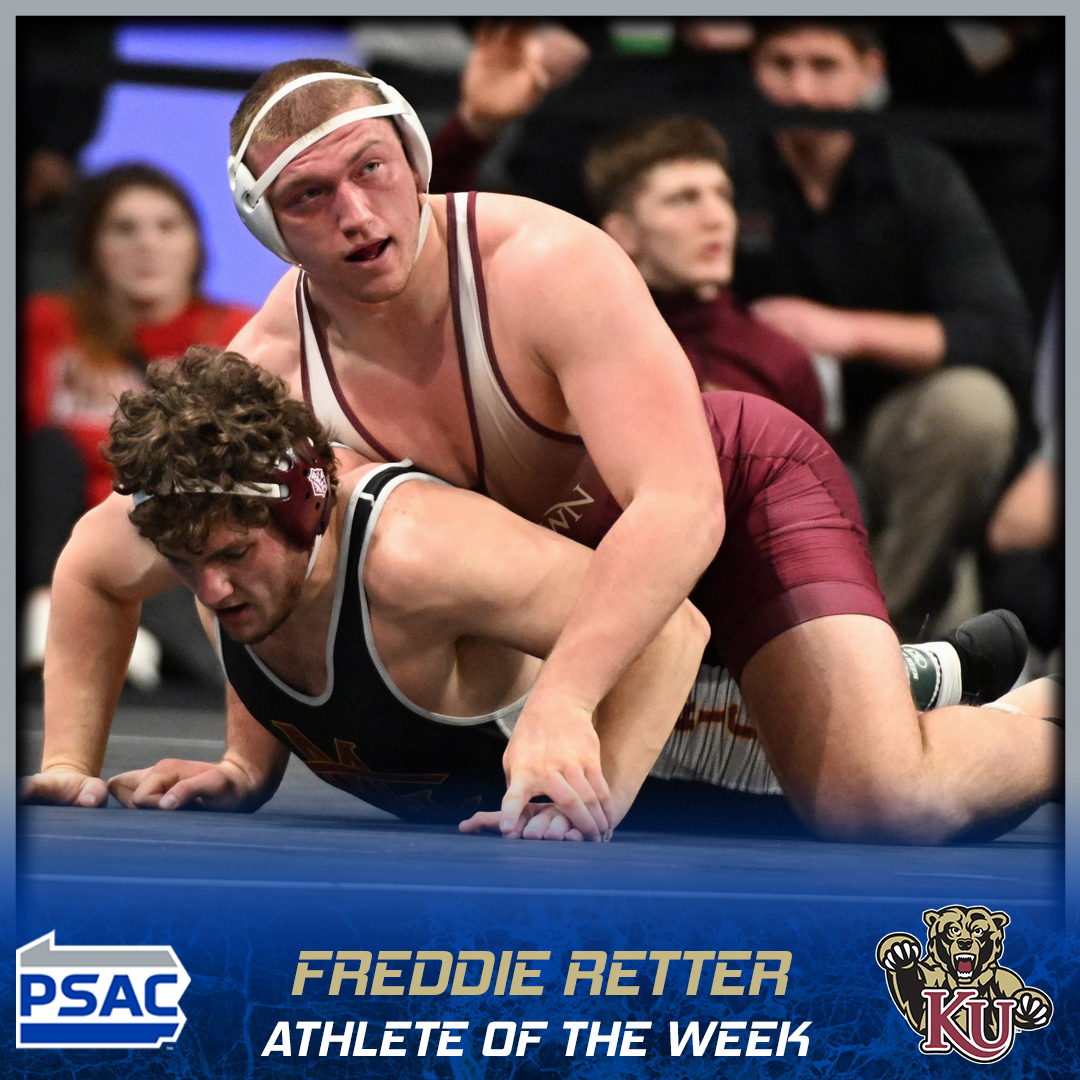 PSACsports's tweet photo. WRESTLING: This week's #PSACWREST Athlete of the Week is @KUGoldenBears' Freddie Retter!

Full story: 🔗https://t.co/zQntOmC0x7 

#PSACProud https://t.co/jiWtsotuKa