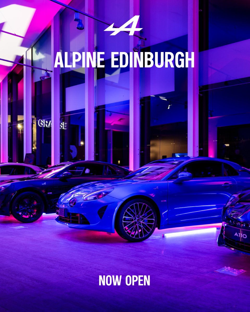 GRANGEMOTORS's tweet image. Grange Alpine Edinburgh is now open.

A new destination for Alpine in Scotland’s capital — where performance, design, and pure driving passion come together.

Visit us and experience the Alpine range

#GrangeAlpineEdinburgh #AlpineCars #PureDriving #Alpine