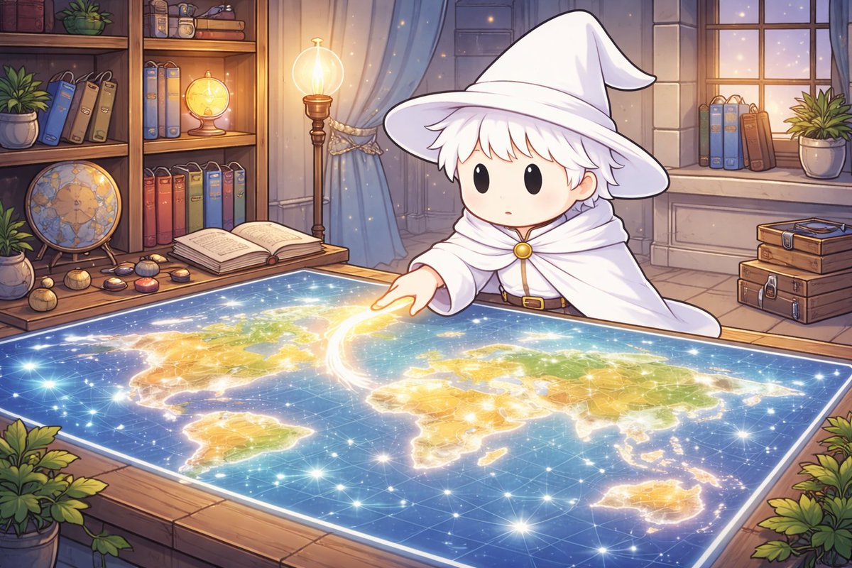 Sometimes inspiration feels like a map that draws itself.
Today my little wizard decided to explore new worlds — not by traveling, but by revealing them with a single glowing touch.
I love moments like these in <a href="/magicblock/">MagicBlock ✨⬜</a> : quiet, curious, and full of possibility