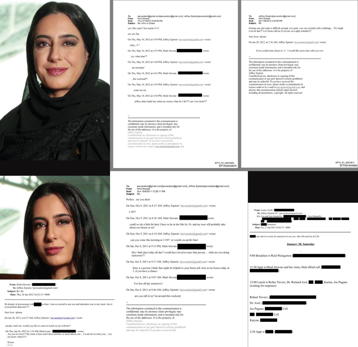 J1nne's tweet image. هند العویس فمینیست و دیپلمات اماراتی و مدیر "کمیته دائمی حقوق بشر" به #جفری_اپستین ایمیل زده:
«خواهر ۱۳ ساله‌م اینجاست، می‌خوام باهات ملاقات کنه… حتی از منم خوشگل‌تره!»

ایمیل‌ها بین ۲۰۱۱ تا ۲۰۱۲ رد و بدل شده و نشون می‌ده تماس مستقیم و مکرر بینشون بوده. تو یه ایمیل هم نوشته:…