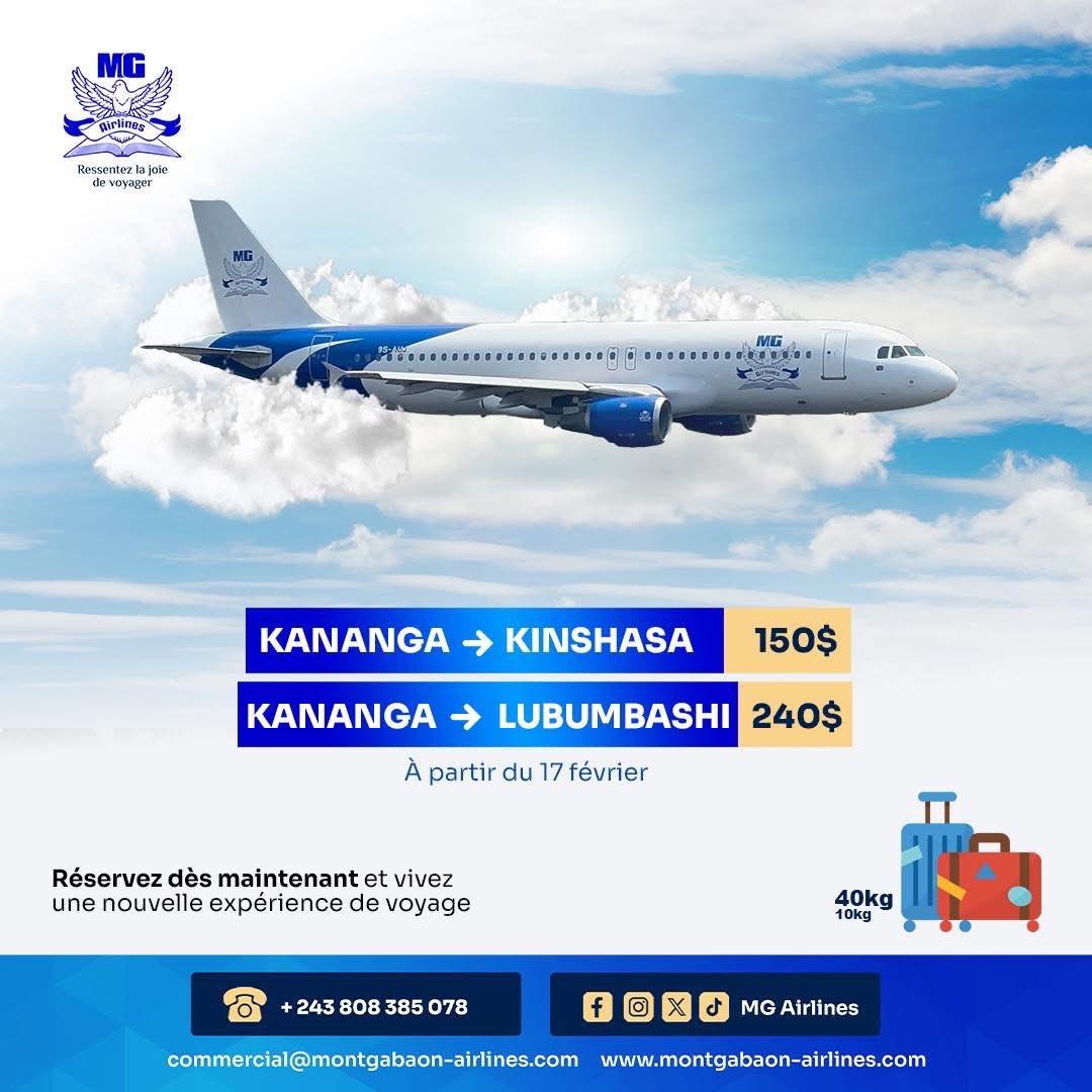 CongoView's tweet image. #Aviation: Bonne nouvelle pour le Kasaï-Central, Mont #Gabaon Airlines lance officiellement la ligne Kinshasa–Kananga dès le 17 février 2026.

La compagnie aérienne congolaise Mont Gabaon #Airlines poursuit son expansion sur le réseau domestique avec le lancement officiel de la…