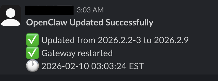 I love how easy it is to set up little things on and around <a href="/openclaw/">OpenClaw🦞</a>. Like this auto updater.

Now, I will enhance it to also tell me the highlights from the changelog.