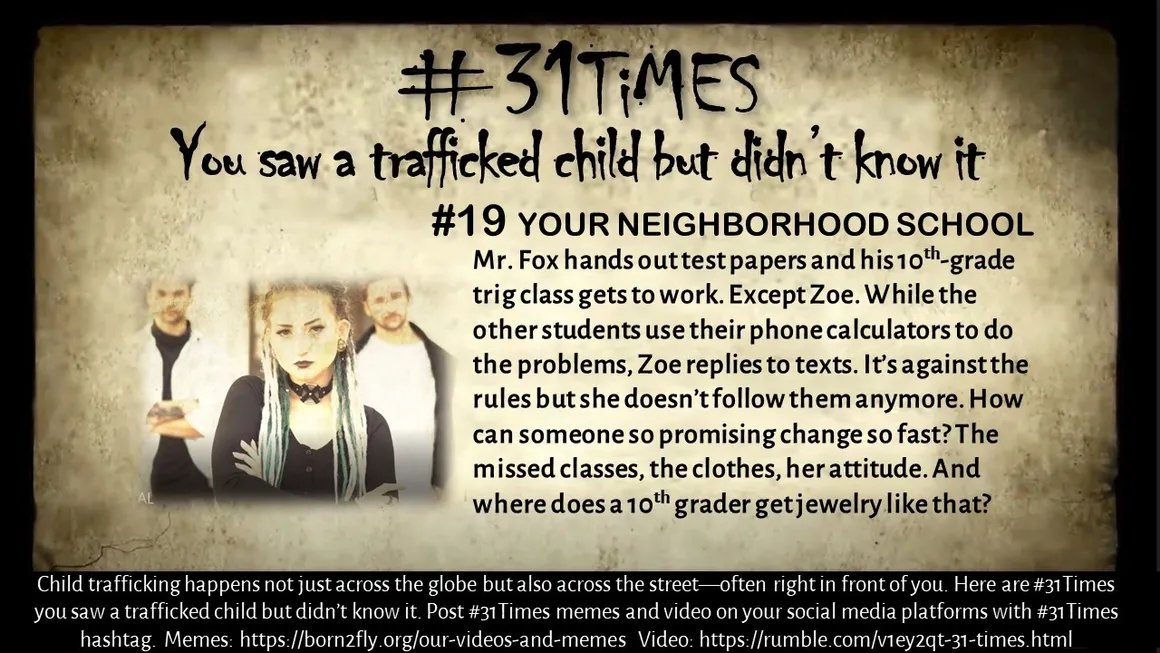 JusticeReportr's tweet photo. This also explains why so many trafficking victims live at home and go to school. Their "job" is to recruit other kids. They're being blackmailed and silenced and in a dark hole of seeming no return. And their parents have no idea. 

See #19 of #31Times You Saw a Trafficked Child But Didn't Know it. Video and all memes here: https://t.co/colLaVhAhp