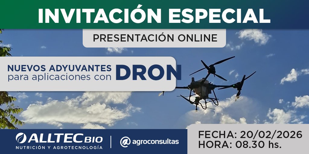 agroconsultas's tweet photo. ¡Triple lanzamiento EN VIVO! 🚁🌱
Nuevos adyuvantes para aplicaciones con dron @AlltecBIO un antes y un despues 🚀
🗓️ Viernes 20/02 - 08:30hs.
Accedé al evento y agendalo en tu calendario 👉🏻 https://t.co/qBZfxh3MYf
#AlltecBio #Adyuvantes #Drones #Tecnología #EventoOnline https://t.co/71TxcbWRzz