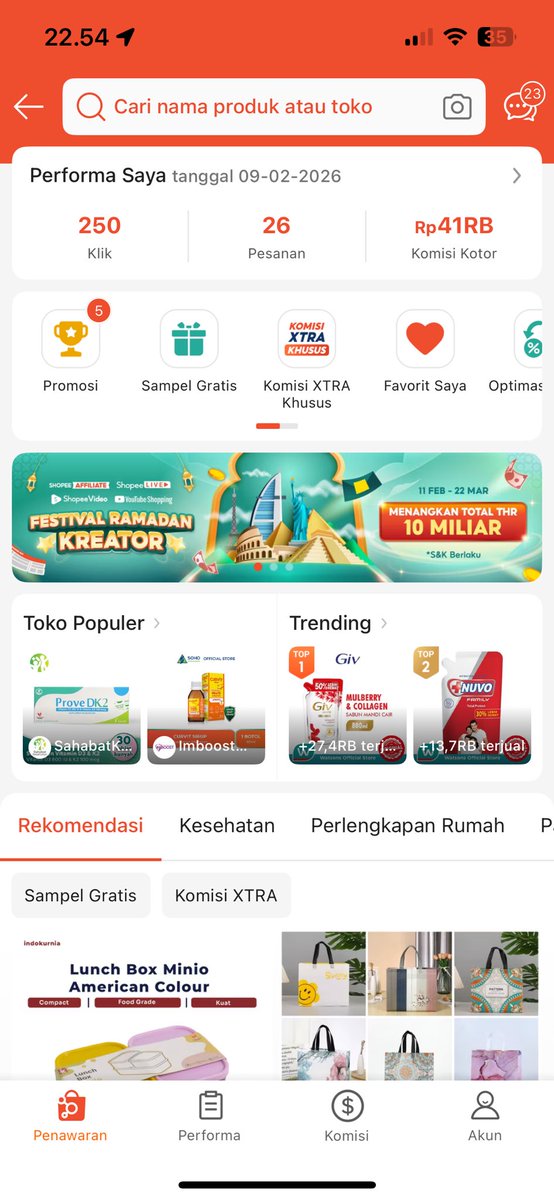 nyari duit di shope affiliate masih worth it ngga menurut kalian.
ini penghasilan sehari di tgl 9 feb untuk 2 akun.