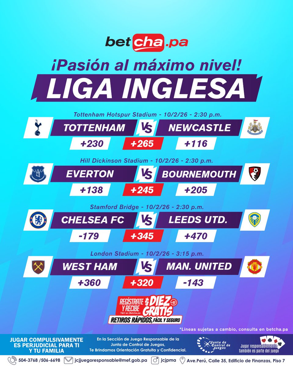 ¡Jornada entre semana en 🏴󠁧󠁢󠁥󠁮󠁧󠁿! 

4 partidos para esta tarde y los focos puestos en el duelo entre West Ham y Manchester United, que suma 4 triunfos consecutivos 👀, ¿Será que el fanático viral del United podrá cortarse el cabello? 

Repasa las líneas y arma tu parlay en
