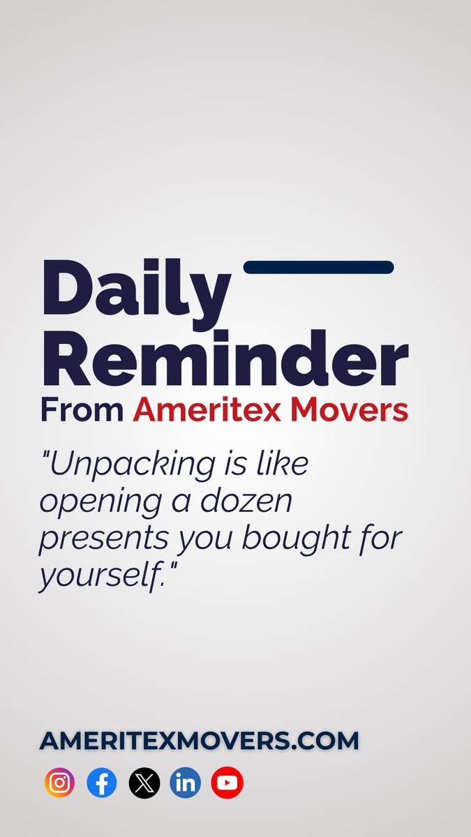 AmeritexMovers's tweet image. What’s the first "present" you should open? 

A: Usually the coffee maker. But we want to know... What is the FIRST box you always dive into after a move? 👇 

#AmeritexMovers #MovingFAQs #HoustonMovers #HomeOrganization