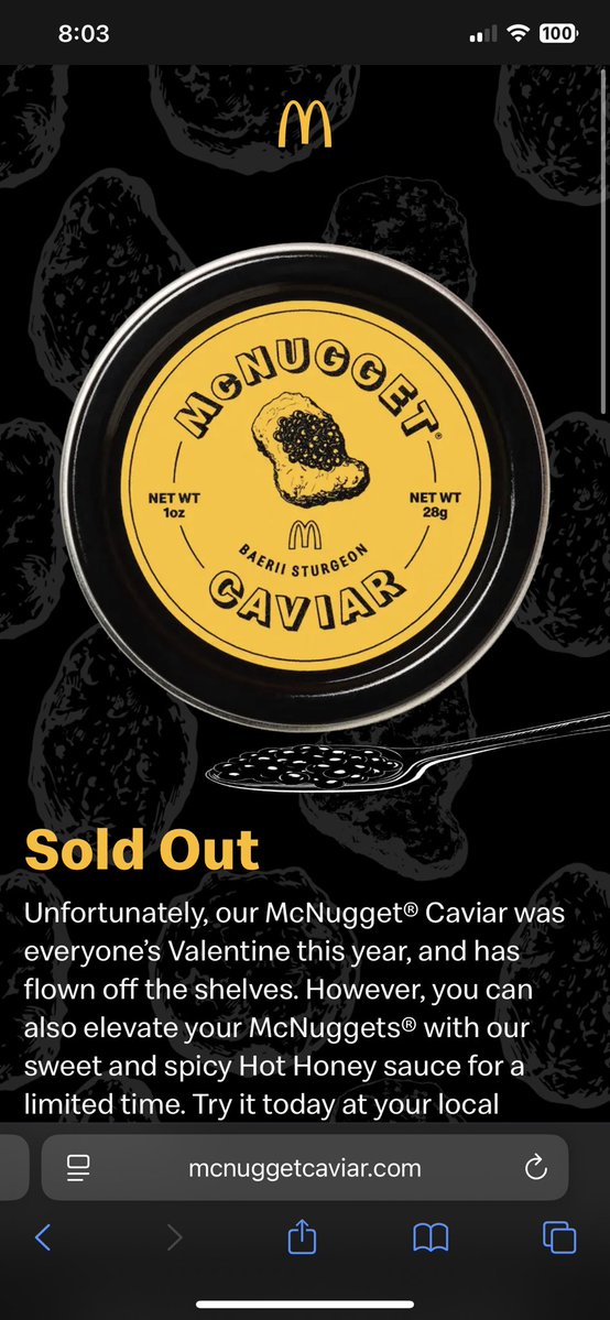 The McNugget caviar site crashed and when it came back was sold out? Tf?