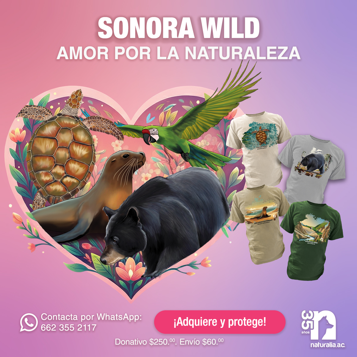 PARA ESTE 14 DE FEBRERO
No hay mejor regalo para demostrar amor por la naturaleza que regalar una playera con causa.

Con tu compra impulsas directamente el trabajo de campo de Naturalia, A.C. 💚
📞 Pedidos: 662 355 2117