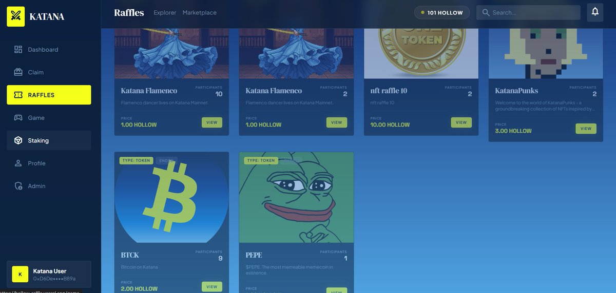 ⚔️ The wait is almost over.

We are proud to introduce Hollow Raffle — the FIRST-ever decentralized raffle Platfrom on <a href="/katana/">Katana ⚔️</a> 

🔹 Win Tokens &amp; NFTs 
🔹 Support for ERC-6220
🔹 Daily $HOLLOW claims for $KAT holders

👇 Drop a ⚔️ if you’re ready for the first raffle on <a href="/katana/">Katana ⚔️</a> !