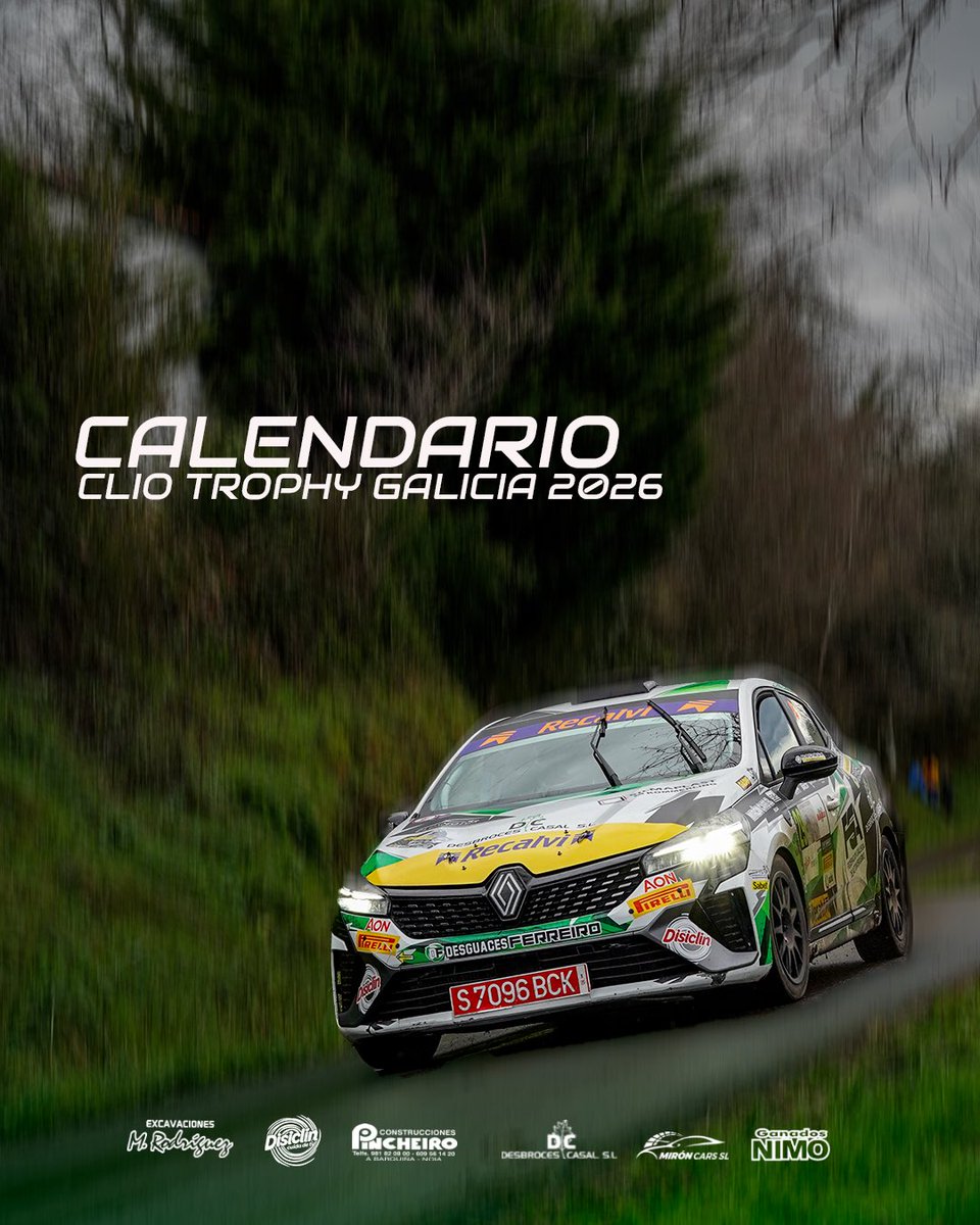 PerezMironRally's tweet photo. 𝗖𝗮𝗹𝗲𝗻𝗱𝗮𝗿𝗶𝗼 @ClioSeriesSpain Galicia 2026 🏆 https://t.co/jVET9xTAJu