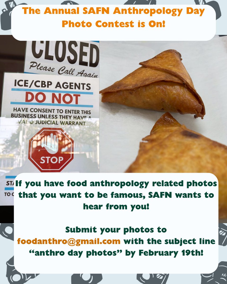 FoodAnth's tweet image. If you have food anthropology-related photos that you want to be famous, SAFN wants to hear from you.

For more information, read our blog post here: foodanthro.com/2026/01/21/the…
#anthroday