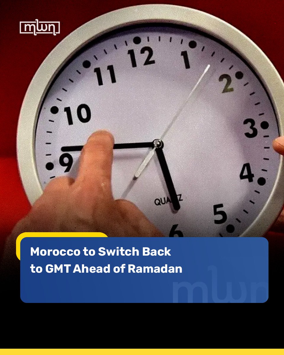 MoroccoWNews's tweet image. #Morocco will return to Greenwich Mean Time (#GMT) at 3:00 a.m. on Sunday, February 15, the Ministry of Digital Transition and Administrative Reform announced.

This annual, temporary adjustment is made to facilitate daily routines for observers during the holy month of #Ramadan.