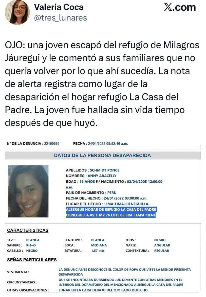 Hay un EPSTEIN peruano detrás de la desaparición de niñas adolescentes? 

Pastora Jáuregui  candidata de Renovación Popular qué tiene que decirle al país, tres niñas desaparecieron en su albergue y otra fue asesinada? Dónde están los bebés que dieron a luz estas niñas