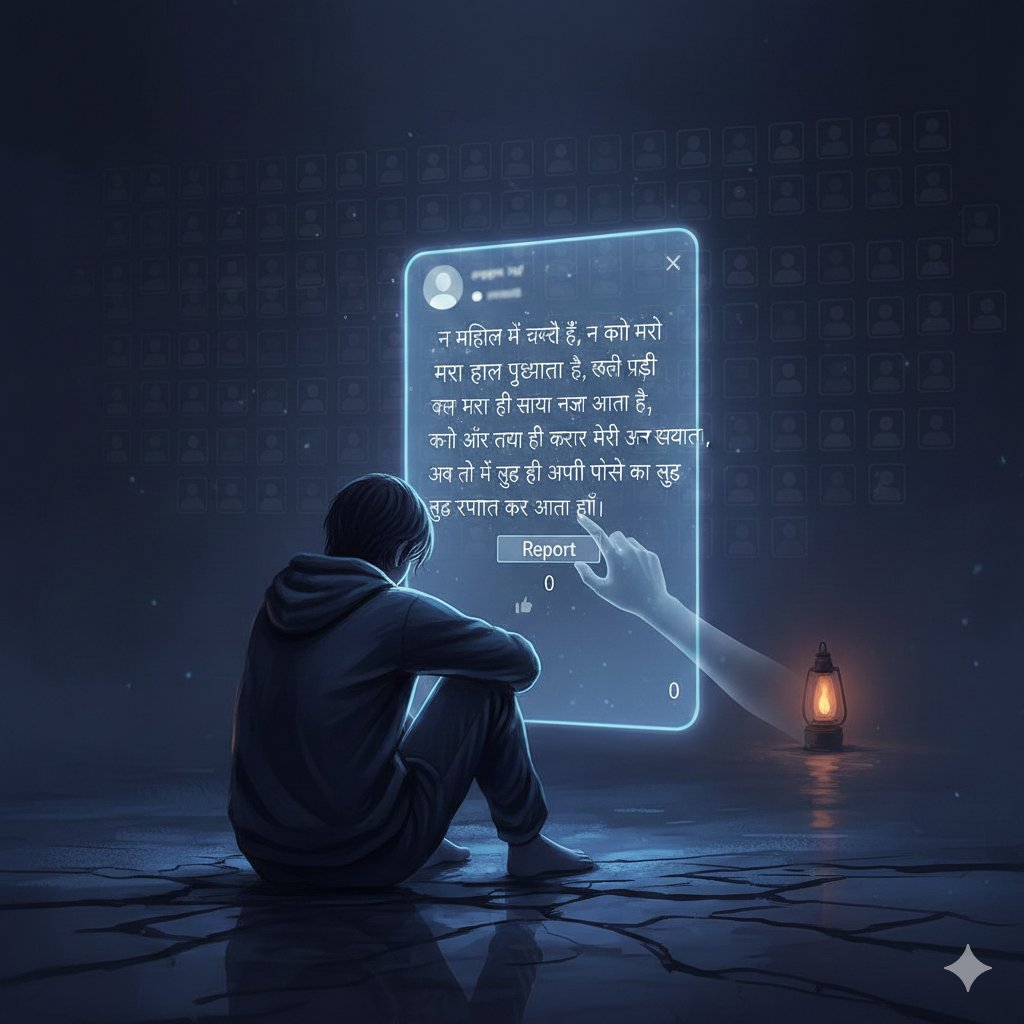 I am very 😢 Sad today.

न महफिल में चर्चे हैं, न कोई मेरा हाल पूछने आता है,
न महफिल में चर्चे हैं, न कोई मेरा हाल पूछने आता है,

कोई और तो क्या ही करेगा मेरी इन पोस्टों का स्वागत,
मैं खुद ही अपनी पोस्ट को खुद रिपोस्ट कर आता हूँ।