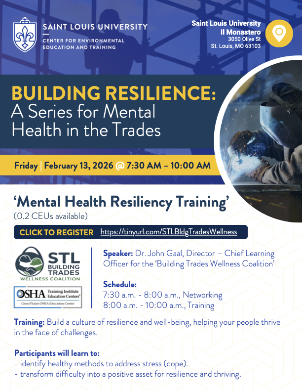 Building resilience matters on and off the jobsite. Attend Mental Health Resiliency Training on Feb. 13 and gain tools to support well-being in the trades. Register today: tinyurl.com/STLBldgTradesW…