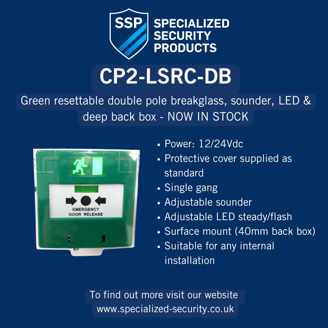 Spec_Security's tweet photo. Here at SSP, we sell a wide variety of exit buttons and devices.

Here is one of our most recent additions which was added to our range: CP2-LSRC-DB. 

To view our full range of exit buttons visit: https://t.co/dirhcPuJ2a https://t.co/wNNqLMIyec