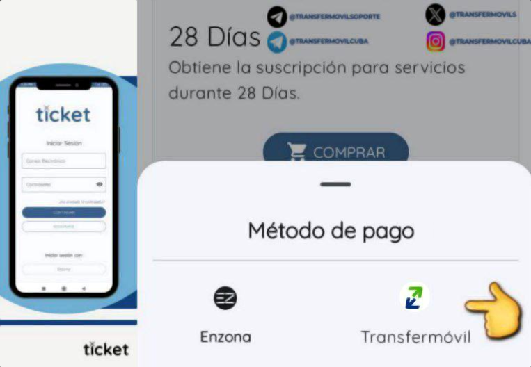 Ahora que usar 🎫#Ticket está de moda, pagar la suscripción no será un problema.
Elige tu plan y al momento de pagar 💸, escoge: #Transfermóvil o #EnZona
¿Ya lo probaste?😉

#XETID #PagosDigitales #Cuba