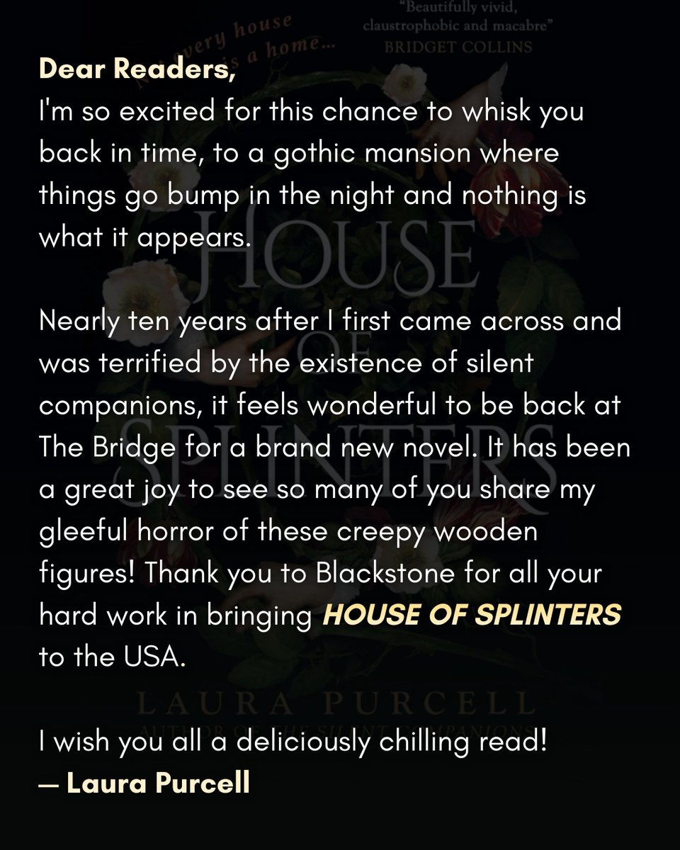 BlackstoneAudio's tweet photo. Named a @thetimes Best Historical Fiction Book of 2025, HOUSE OF SPLINTERS, #LauraPurcell’s harrowing prequel to the beloved #TheSilentCompanions makes its U.S. debut today in paperback, eBook, &amp; audio read by Juanita McMahon!🥳🌸

SHOP #HOUSEOFSPLINTERS: https://t.co/CAiaiIlERk? https://t.co/MqNwglBSNt