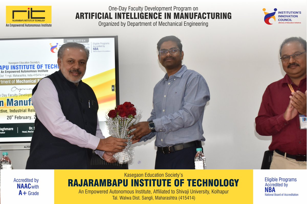 ritindia1983's tweet image. The Department of Mechanical Engineering, RIT, successfully organized a One-Day Faculty Development Program on “Artificial Intelligence in Manufacturing: Academic Perspective, Industrial Relevance &amp;amp; Future Directions.”

#RIT #MechanicalEngineering #FDP #ArtificialIntelligence