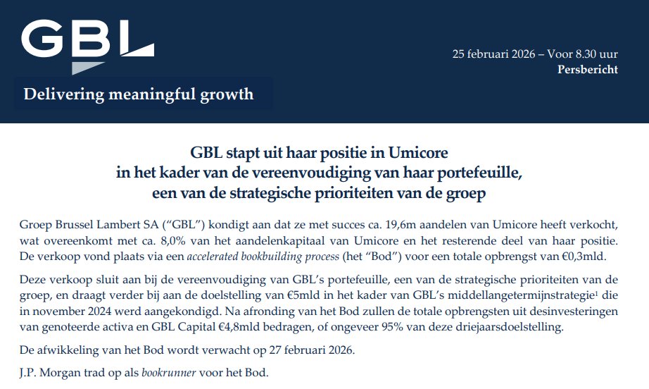 TSimonts's tweet image. In lijn der verwachtingen: $GBLB verpatst het resterende deel van $UMI #Umicore. Volgende in de lijst: #Ontex, #Imerys en #PernodRicard?