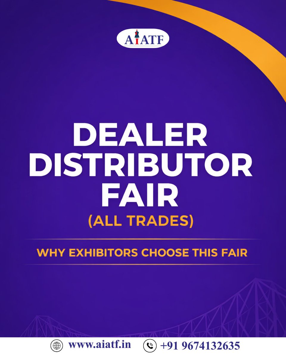 AIATF360243's tweet photo. One fair. Unlimited dealer &amp; distributor connections.

Dealer Distributor Fair
(ALL TREADS)
📍 Kolkata | 8–10 July 2026

Book your stall now.

#DealerDistributorFair #AllTreads #AIATF #B2B #TradeFair #KolkataExpo #StallBooking https://t.co/4NotkGf5Xn