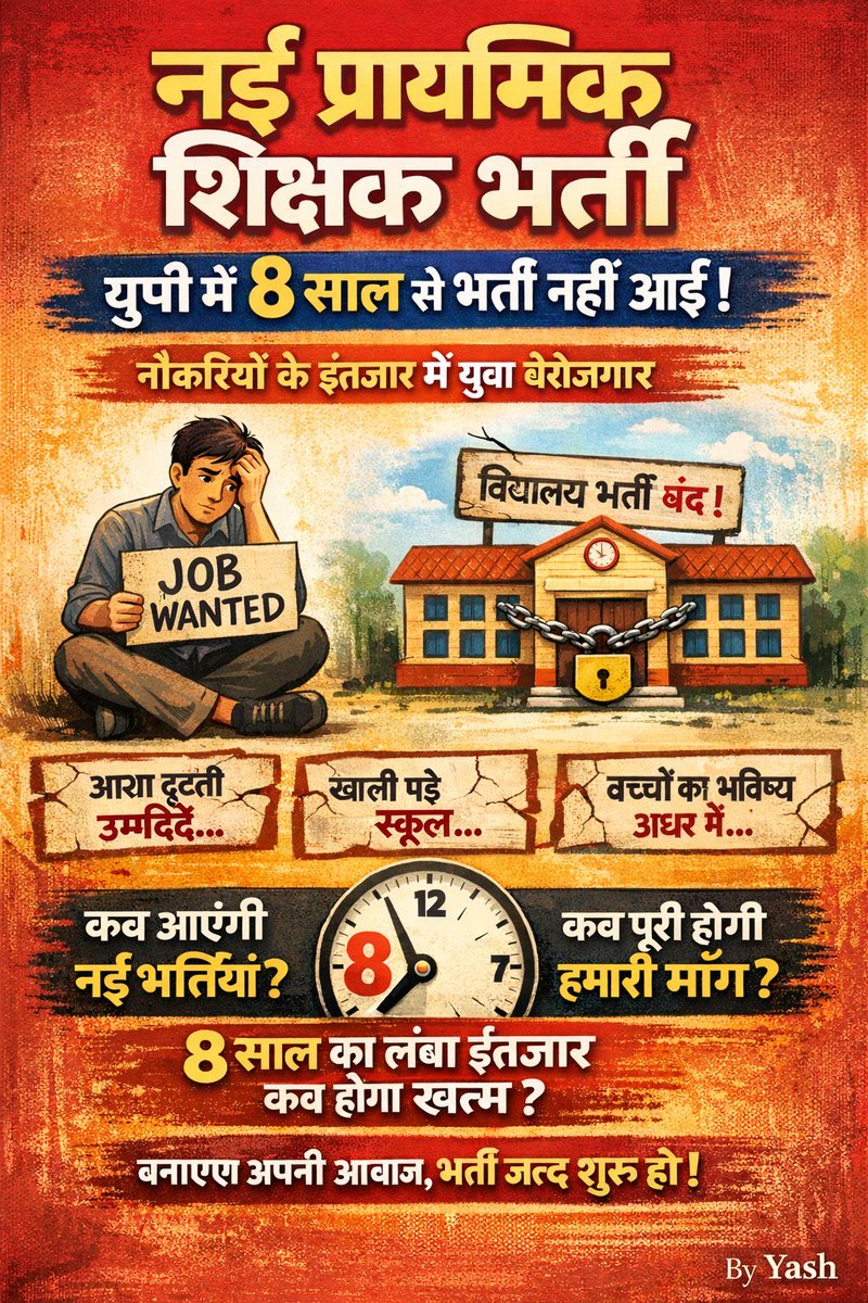 Work is happening in other departments,✅

In the Basic Education Department, exams, teacher recruitment advertisements have been stalled for many years,💔

I request that the 7-year drought be ended and a major teacher recruitment advertisement be issued 💯

#शिक्षक_भर्ती_दे_दो