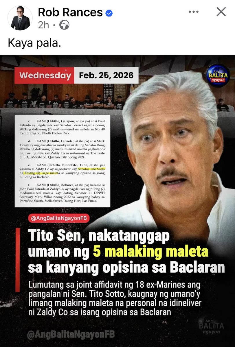 Kaya pilit pinagtakpan si bangag at sabik na sabik  na ma-impeach si Vp Sara.  Para siguro doon ang 5 maletang suhol na natanggap 🧐
