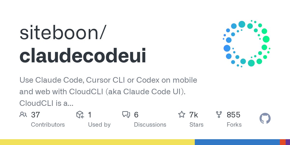 suandao_island's tweet photo. CloudCLI 让你在手机和网页上用 Claude Code、Cursor CLI，开源免费的远程管理界面。适合需要移动办公或者想在平板上写代码的开发者，多设备切换项目会方便很多。不过远程编码的延迟和安全性还是要自己权衡，毕竟涉及代码仓库访问。

https://t.co/LxKiggA230

#RemoteDev #CloudIDE https://t.co/diVeyo3JDa