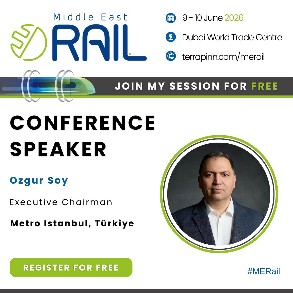 MiddleEast_Rail's tweet photo. We are thrilled to announce Dr. Ozgur Soy, Executive Chairman of Metro Istanbul will be speaking at #MERail! 🇹🇷

Interested in joining our world-class speaker line up? Enquire today: https://t.co/RaidqpuN5E

📅 9 - 10 June 2026
📍Za'abeel Halls 4 - 6, Dubai World Trade Centre https://t.co/s4UGVVP94G