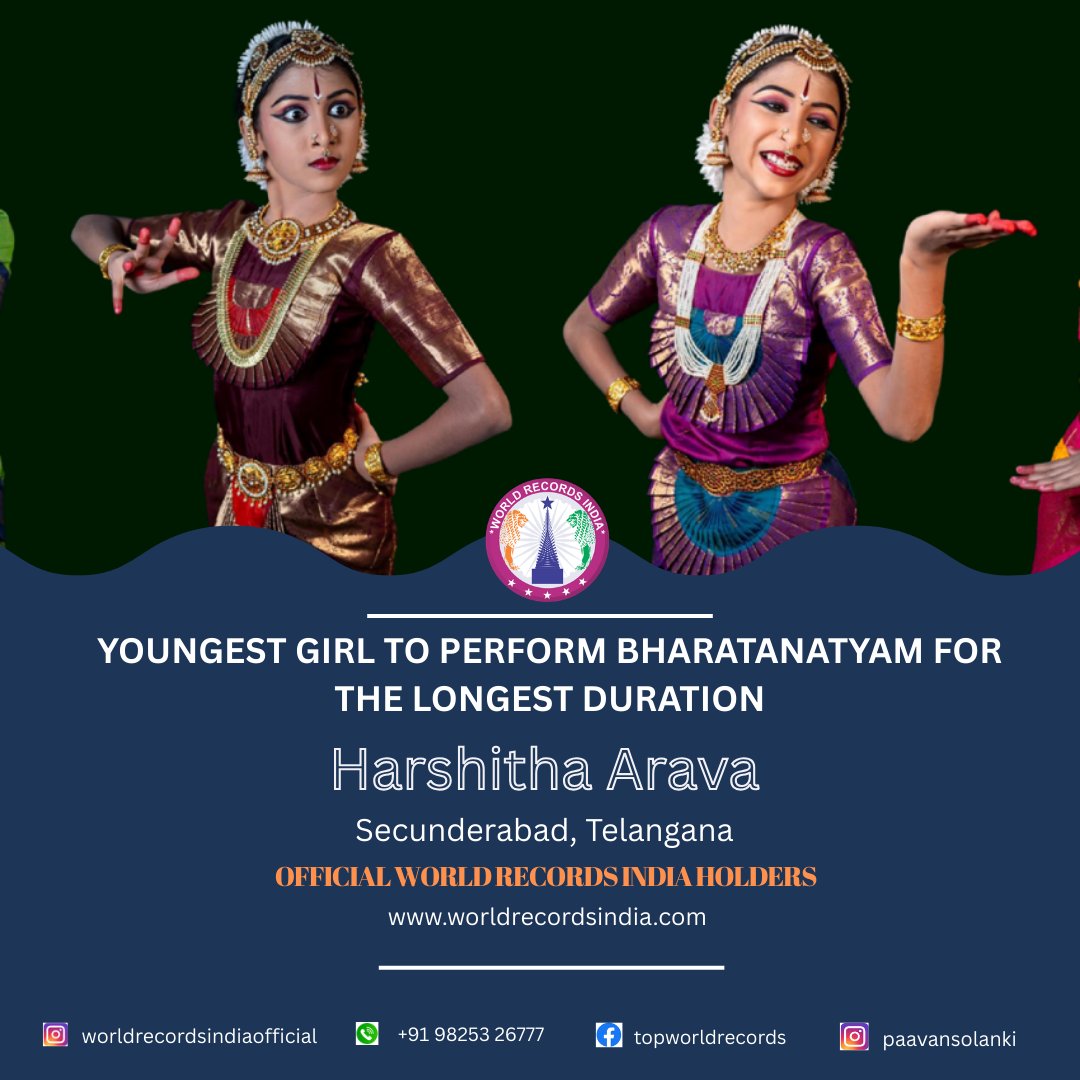 Harshitha Arava, 12, delivered a remarkable 2-hour continuous Bharatanatyam performance during her Arangetram, showcasing exceptional stamina, discipline, and classical excellence. 💃✨

#HarshithaArava #Bharatanatyam #WorldRecordsIndia #YoungAchiever #IndianClassicalDance